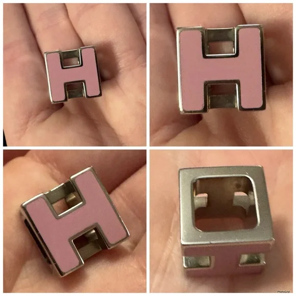 Hermès AUTHENTIC H Cube Cage d’H d’Ash Silver Bubblegum Pink Block Pendant - Picture 11 of 16